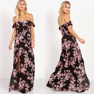Flynn Skye Bardot Floral Maxi Dress Large shoulder